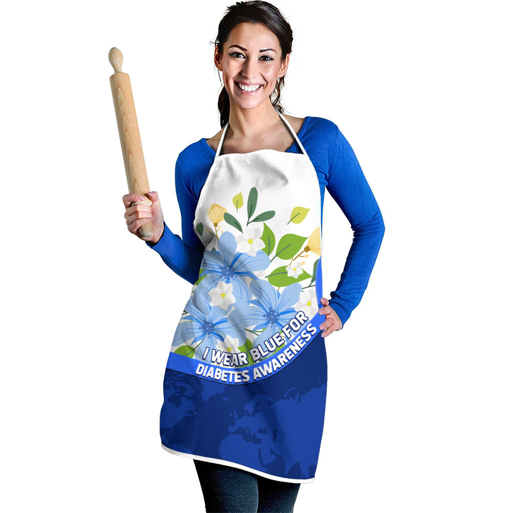 Diabetes Awareness Ribbon Apron Floral Blue Ribbon World Map