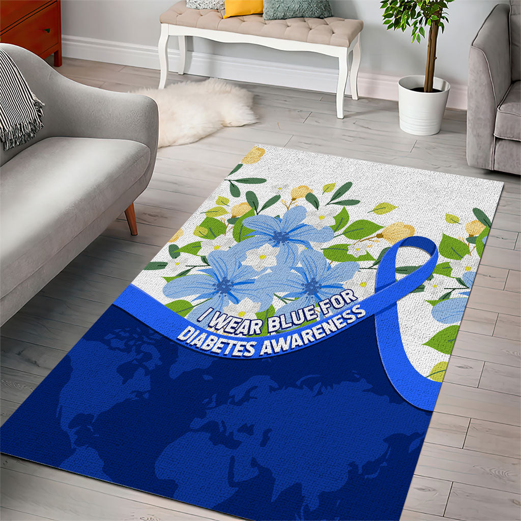 Diabetes Awareness Ribbon Area Rug Floral Blue Ribbon World Map