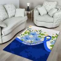 Diabetes Awareness Ribbon Area Rug Floral Blue Ribbon World Map