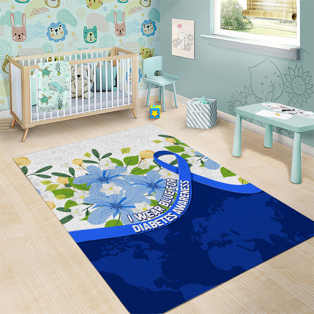 Diabetes Awareness Ribbon Area Rug Floral Blue Ribbon World Map