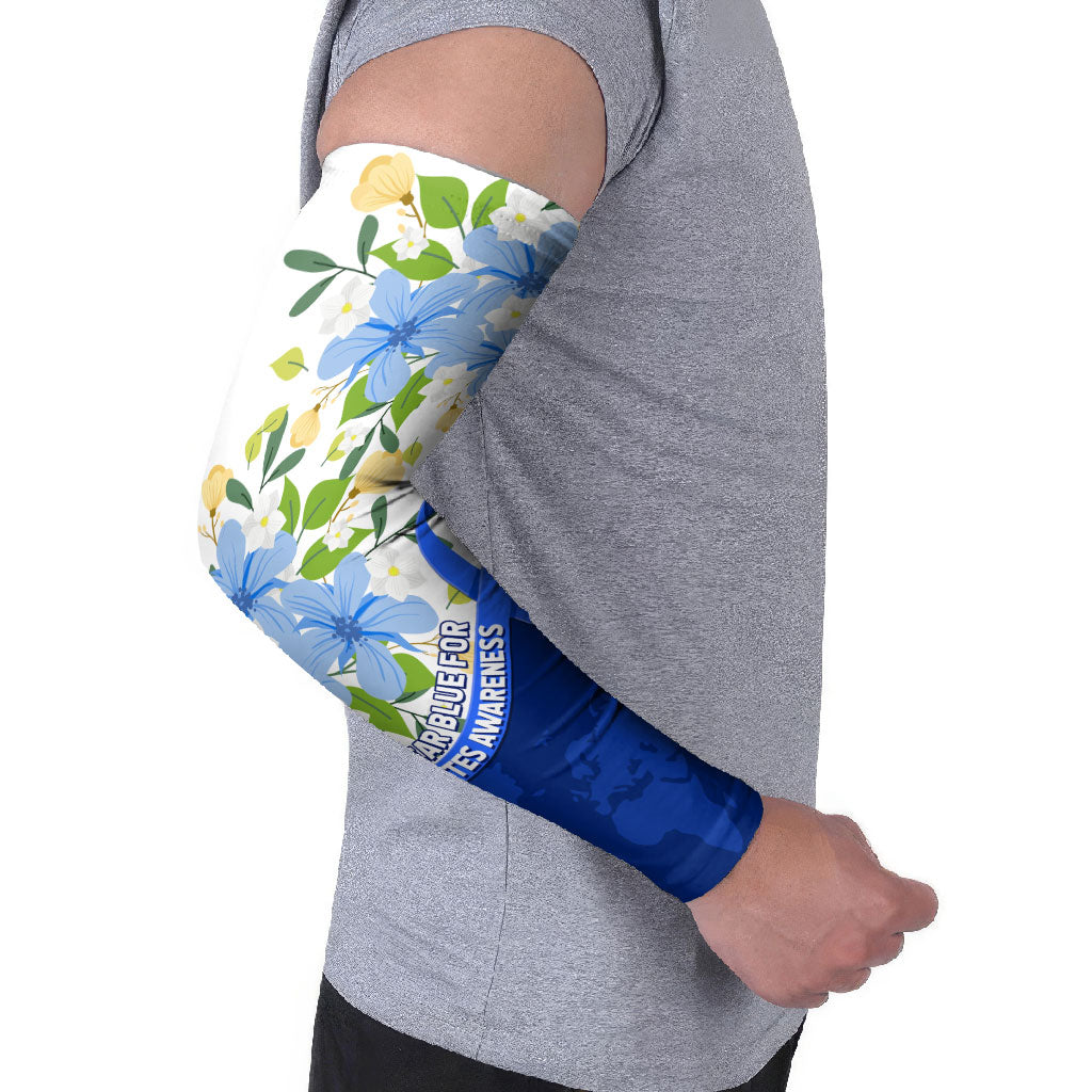 Diabetes Awareness Ribbon Arm Sleeves Floral Blue Ribbon World Map