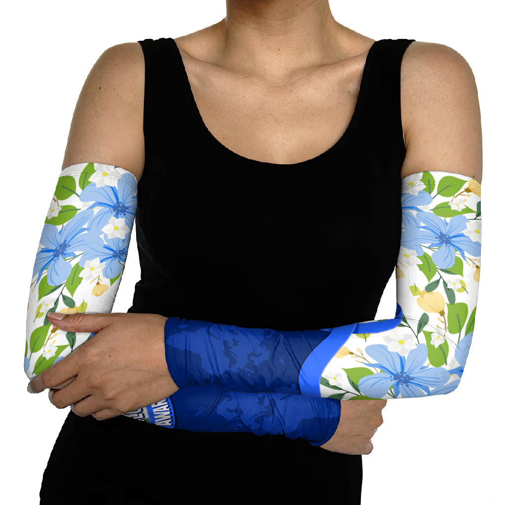 Diabetes Awareness Ribbon Arm Sleeves Floral Blue Ribbon World Map