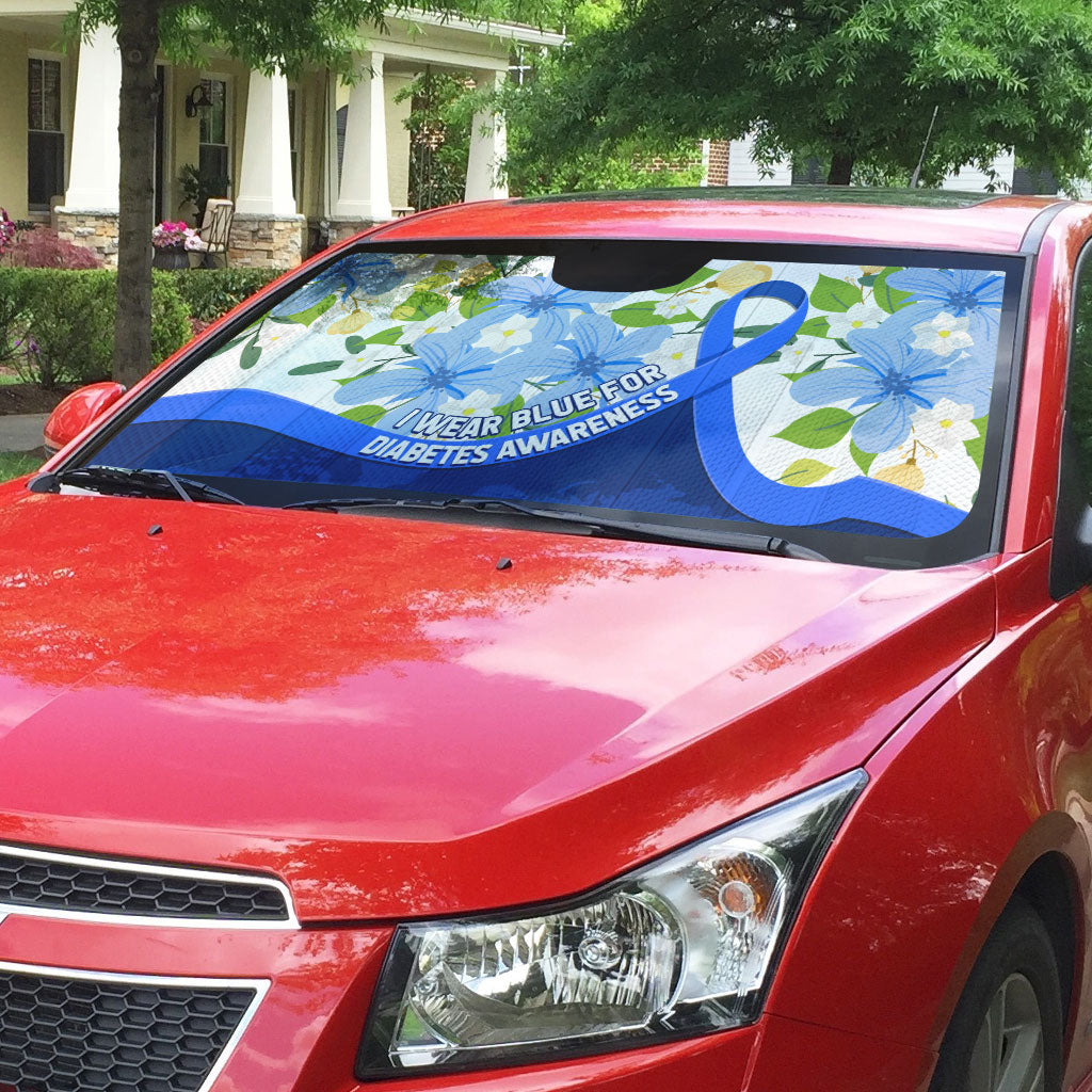 Diabetes Awareness Ribbon Auto Sun Shade Floral Blue Ribbon World Map