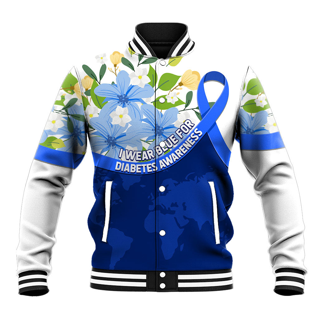 Diabetes Awareness Ribbon Baseball Jacket Floral Blue Ribbon World Map
