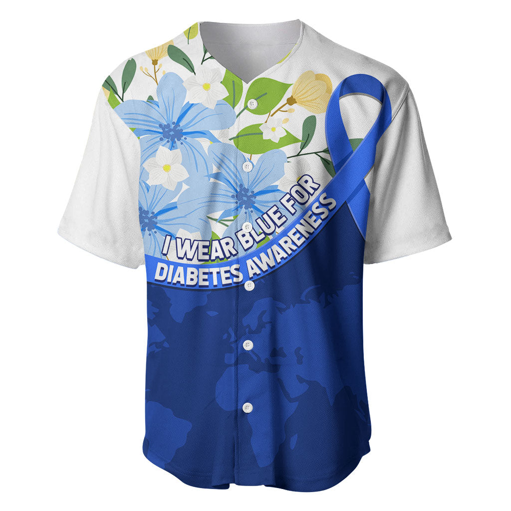 Diabetes Awareness Ribbon Baseball Jersey Floral Blue Ribbon World Map