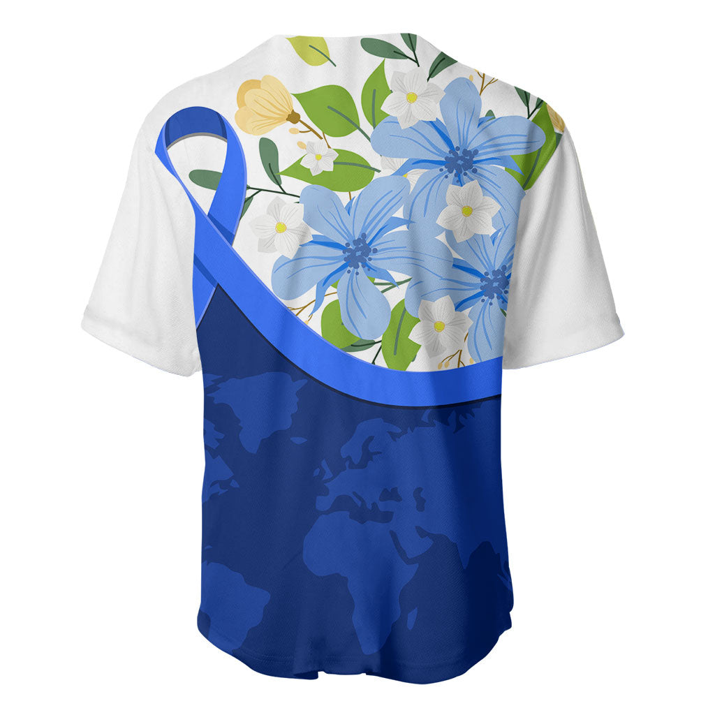 Diabetes Awareness Ribbon Baseball Jersey Floral Blue Ribbon World Map