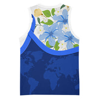 Diabetes Awareness Ribbon Basketball Jersey Floral Blue Ribbon World Map