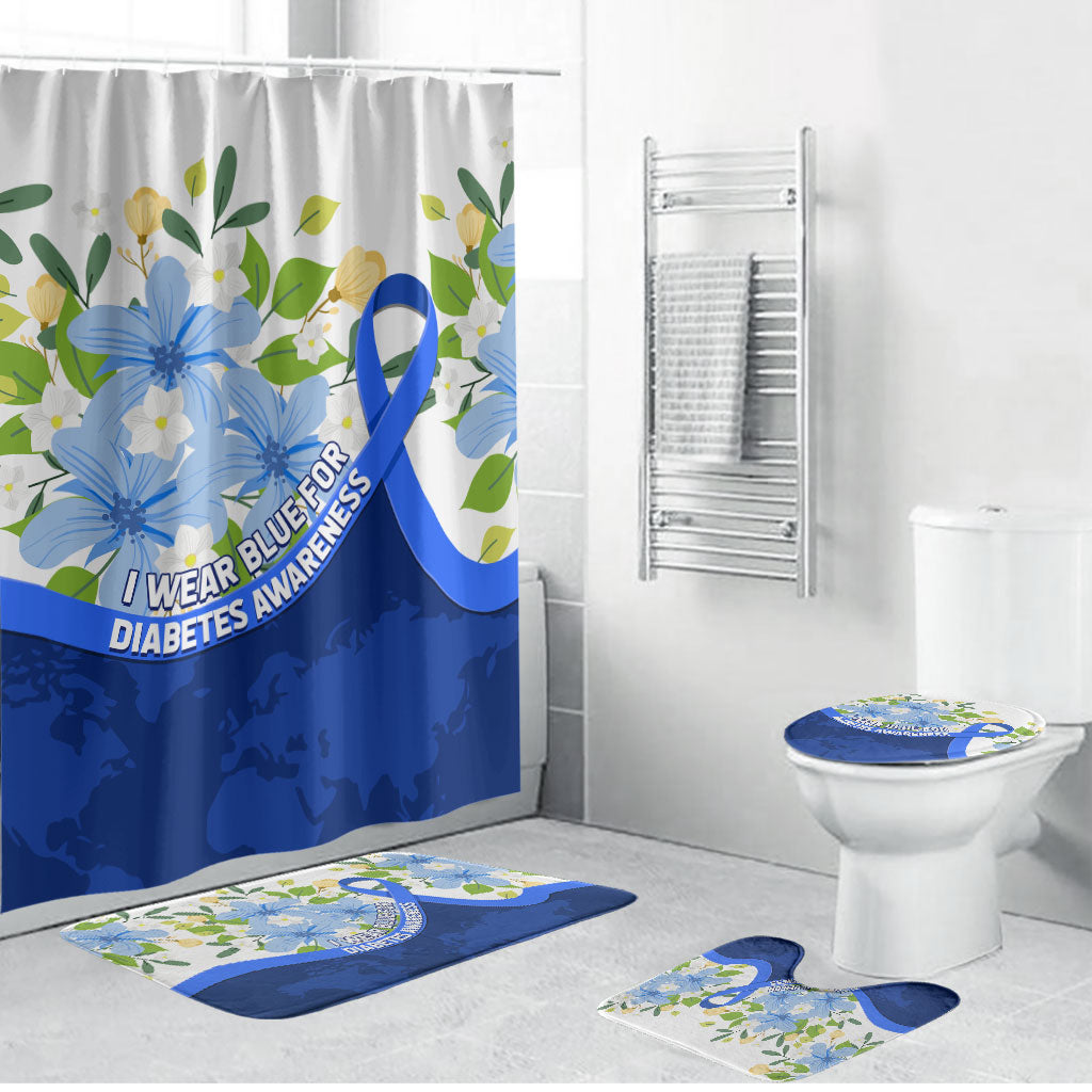 Diabetes Awareness Ribbon Bathroom Set Floral Blue Ribbon World Map