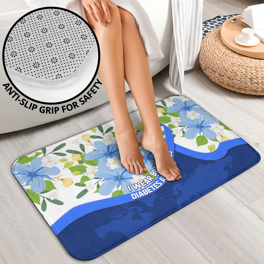 Diabetes Awareness Ribbon Bathroom Set Floral Blue Ribbon World Map