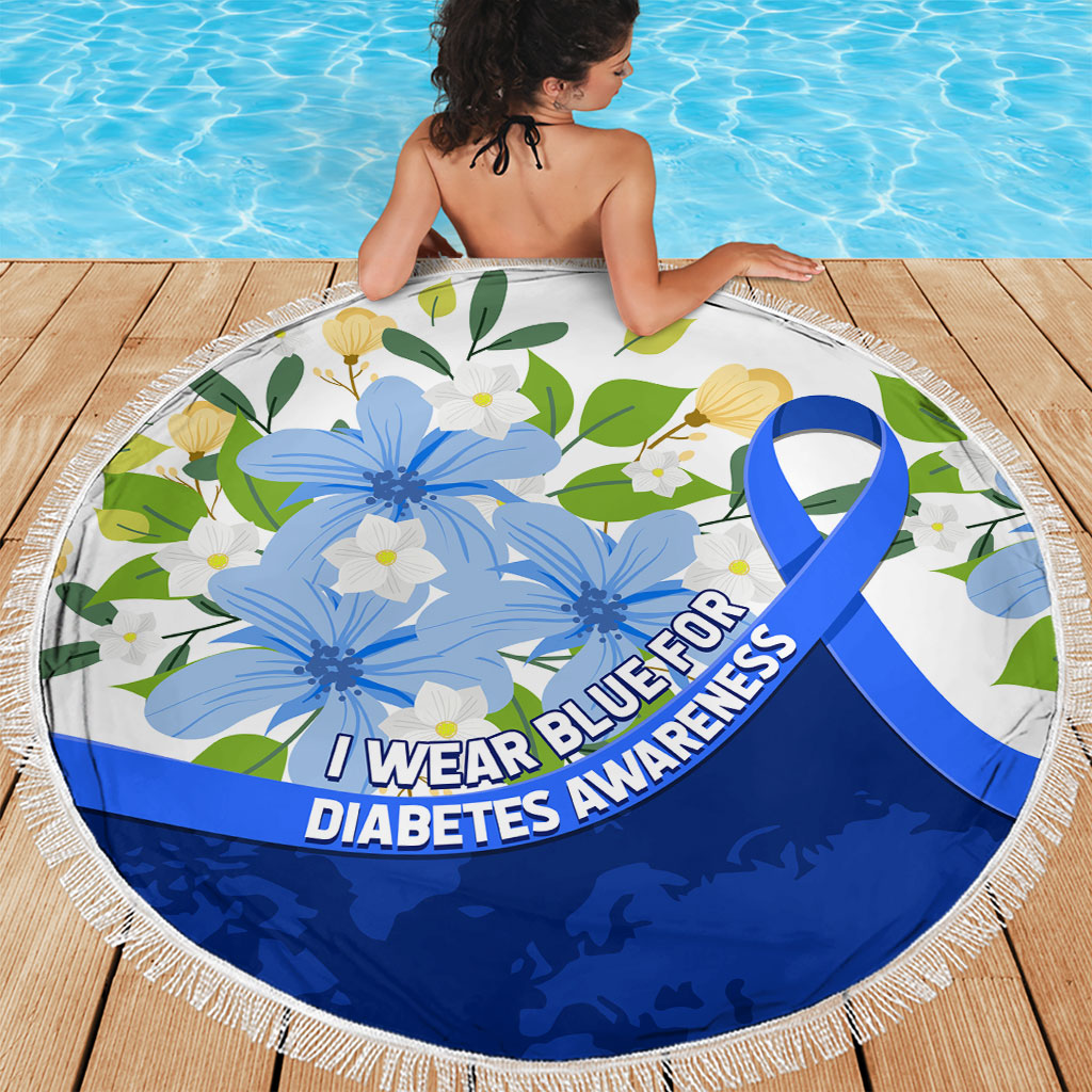 Diabetes Awareness Ribbon Beach Blanket Floral Blue Ribbon World Map
