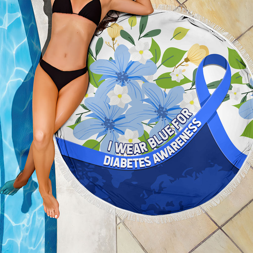 Diabetes Awareness Ribbon Beach Blanket Floral Blue Ribbon World Map