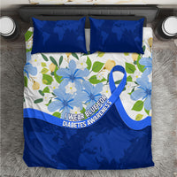 Diabetes Awareness Ribbon Bedding Set Floral Blue Ribbon World Map