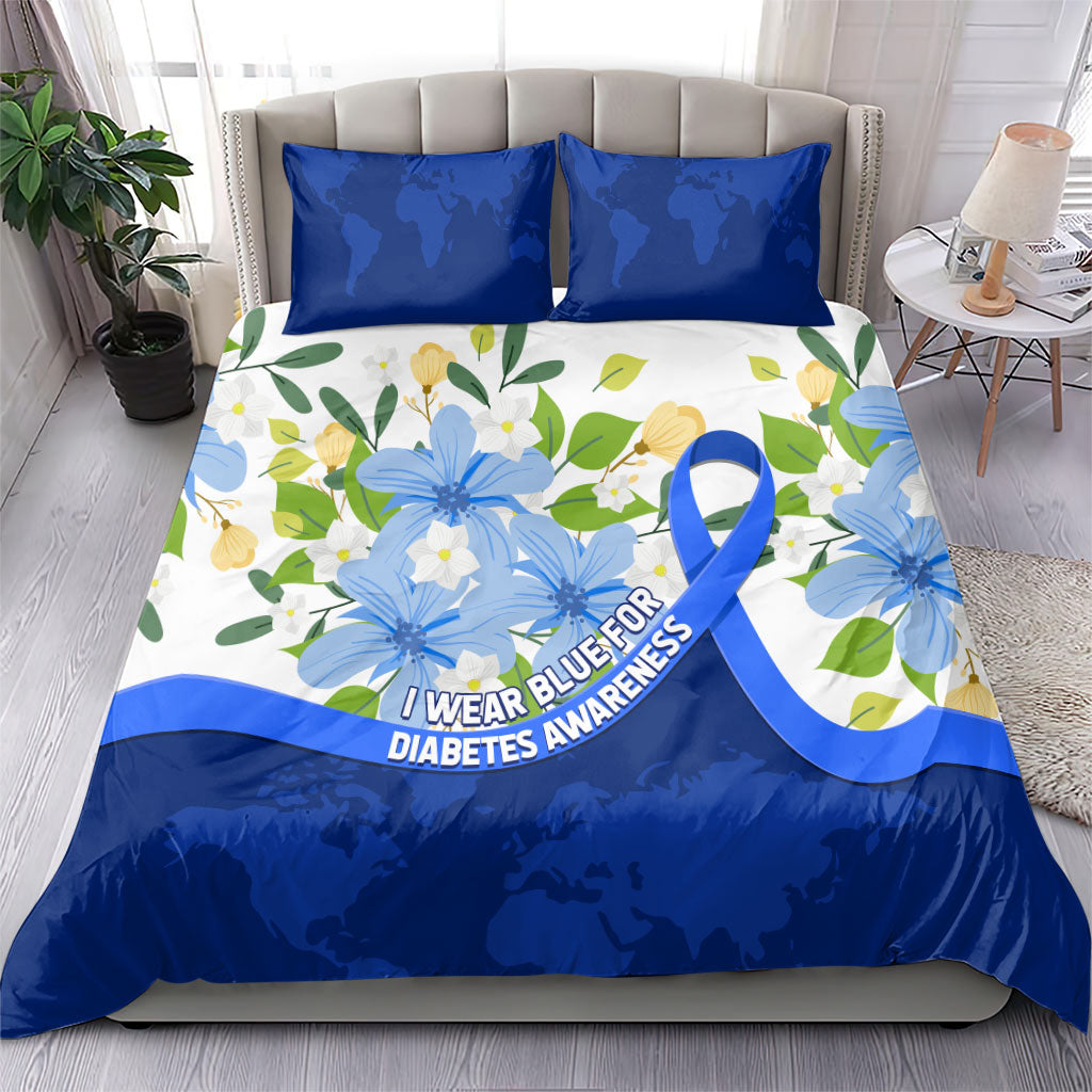 Diabetes Awareness Ribbon Bedding Set Floral Blue Ribbon World Map
