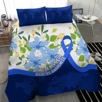 Diabetes Awareness Ribbon Bedding Set Floral Blue Ribbon World Map