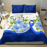 Diabetes Awareness Ribbon Bedding Set Floral Blue Ribbon World Map