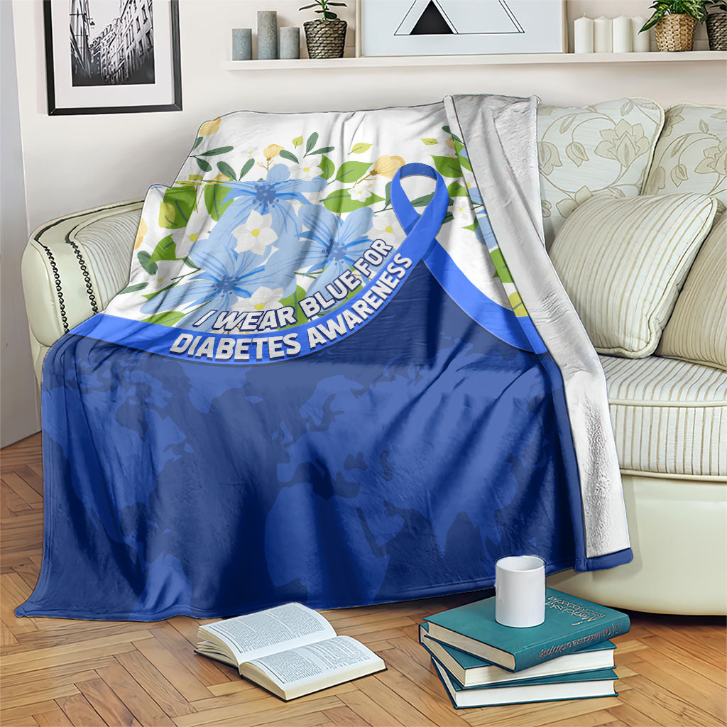 Diabetes Awareness Ribbon Blanket Floral Blue Ribbon World Map
