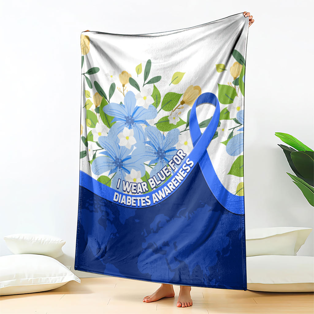 Diabetes Awareness Ribbon Blanket Floral Blue Ribbon World Map
