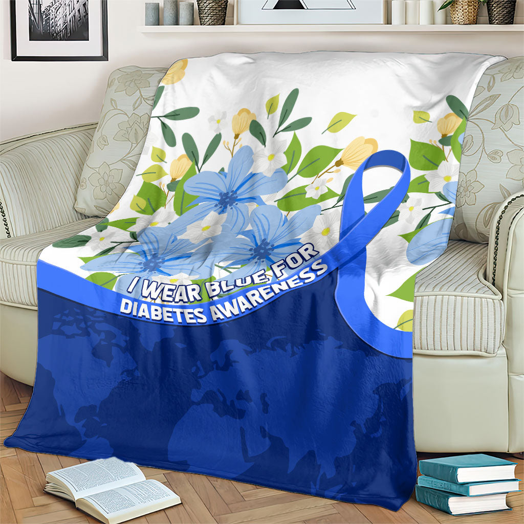 Diabetes Awareness Ribbon Blanket Floral Blue Ribbon World Map