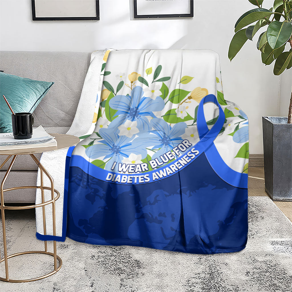 Diabetes Awareness Ribbon Blanket Floral Blue Ribbon World Map