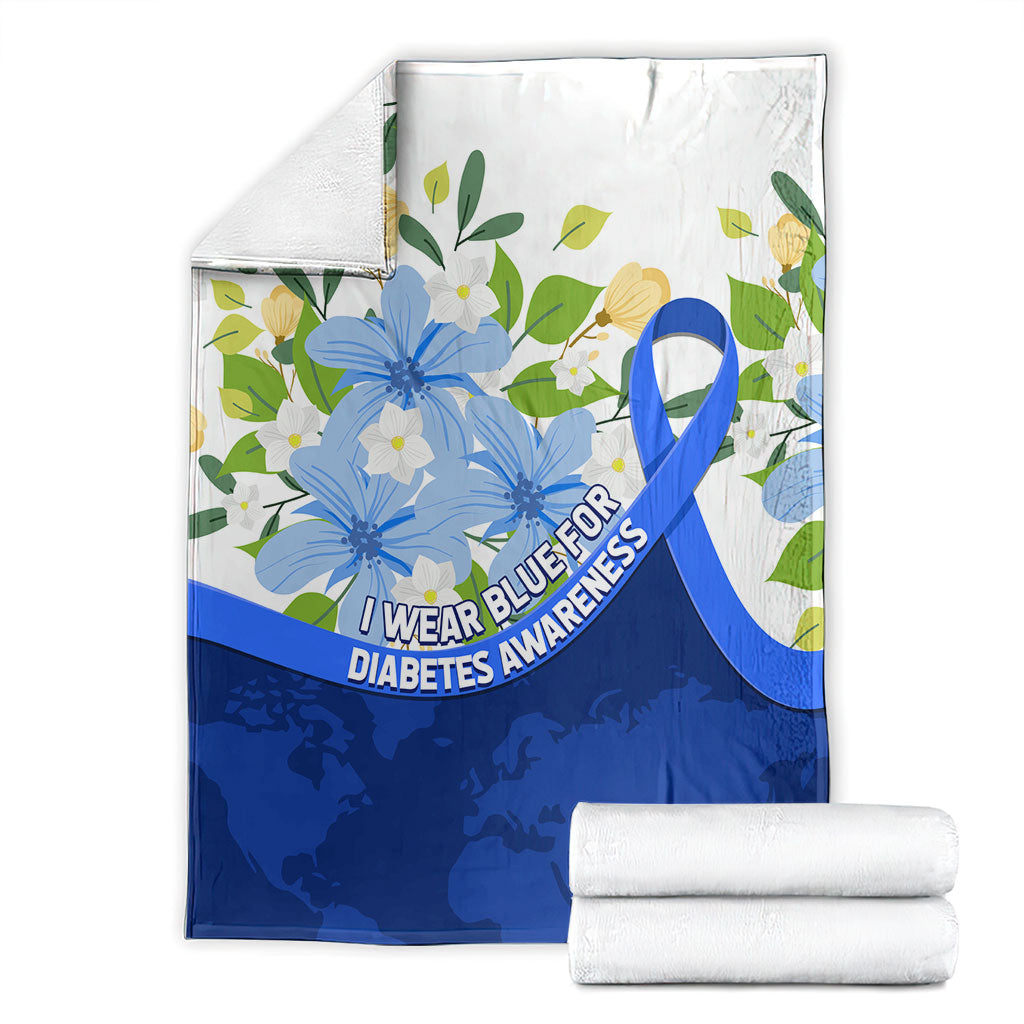 Diabetes Awareness Ribbon Blanket Floral Blue Ribbon World Map