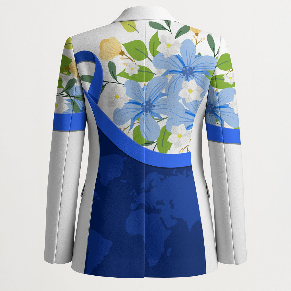 Diabetes Awareness Ribbon Blazer Floral Blue Ribbon World Map