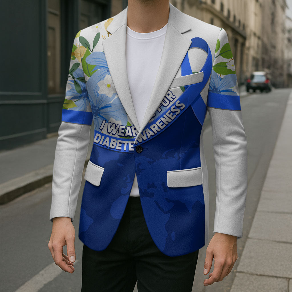 Diabetes Awareness Ribbon Blazer Floral Blue Ribbon World Map