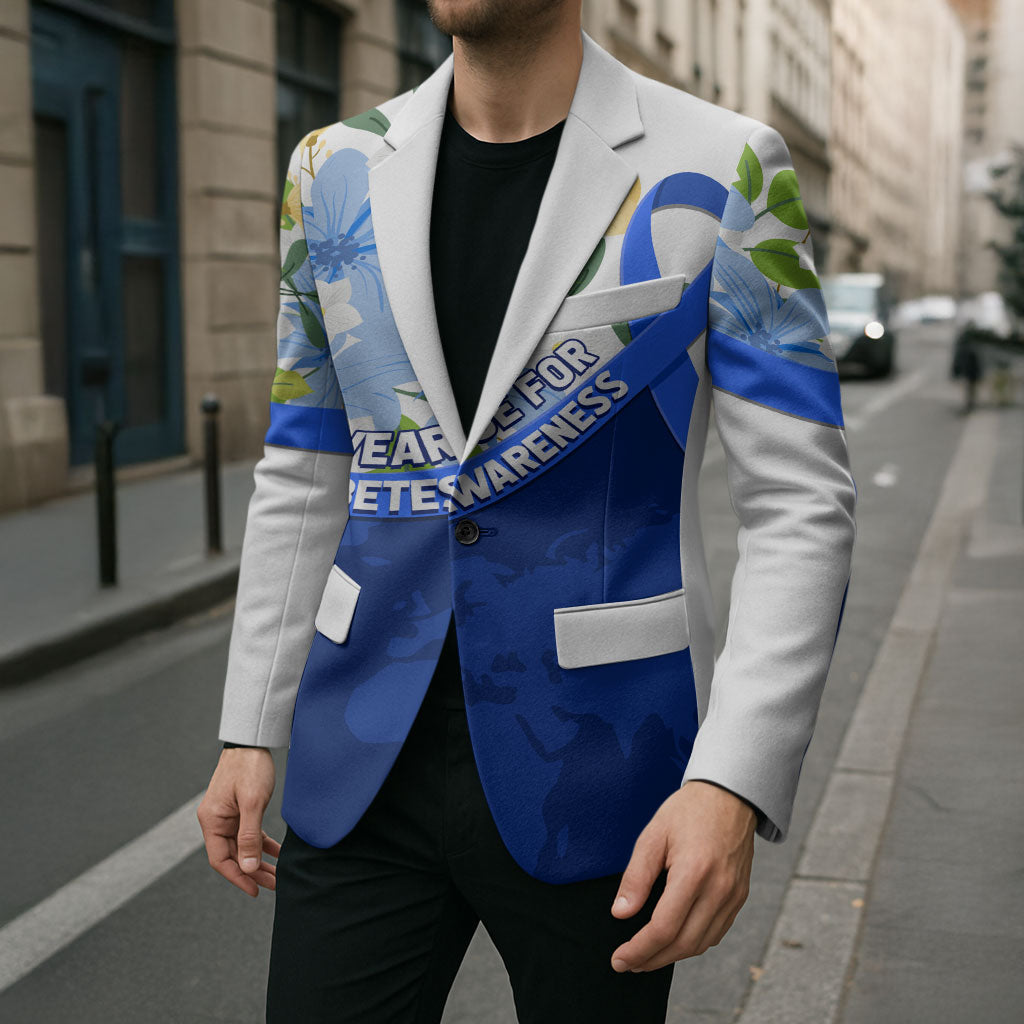 Diabetes Awareness Ribbon Blazer Floral Blue Ribbon World Map