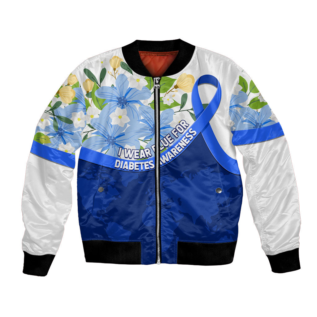 Diabetes Awareness Ribbon Bomber Jacket Floral Blue Ribbon World Map