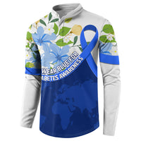 Diabetes Awareness Ribbon Button Sweatshirt Floral Blue Ribbon World Map