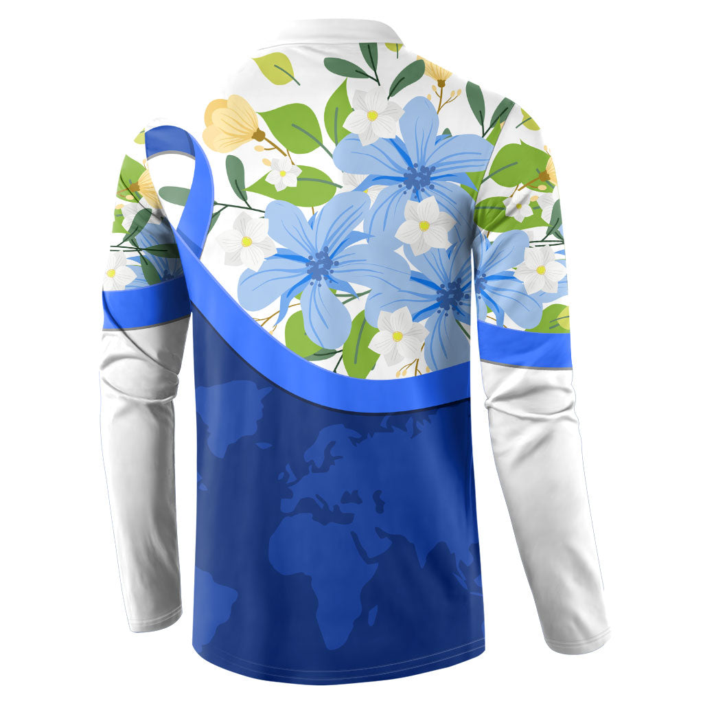 Diabetes Awareness Ribbon Button Sweatshirt Floral Blue Ribbon World Map