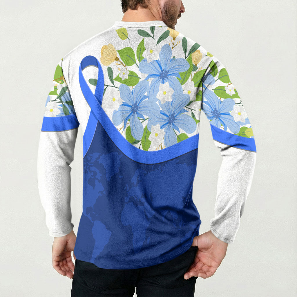 Diabetes Awareness Ribbon Button Sweatshirt Floral Blue Ribbon World Map