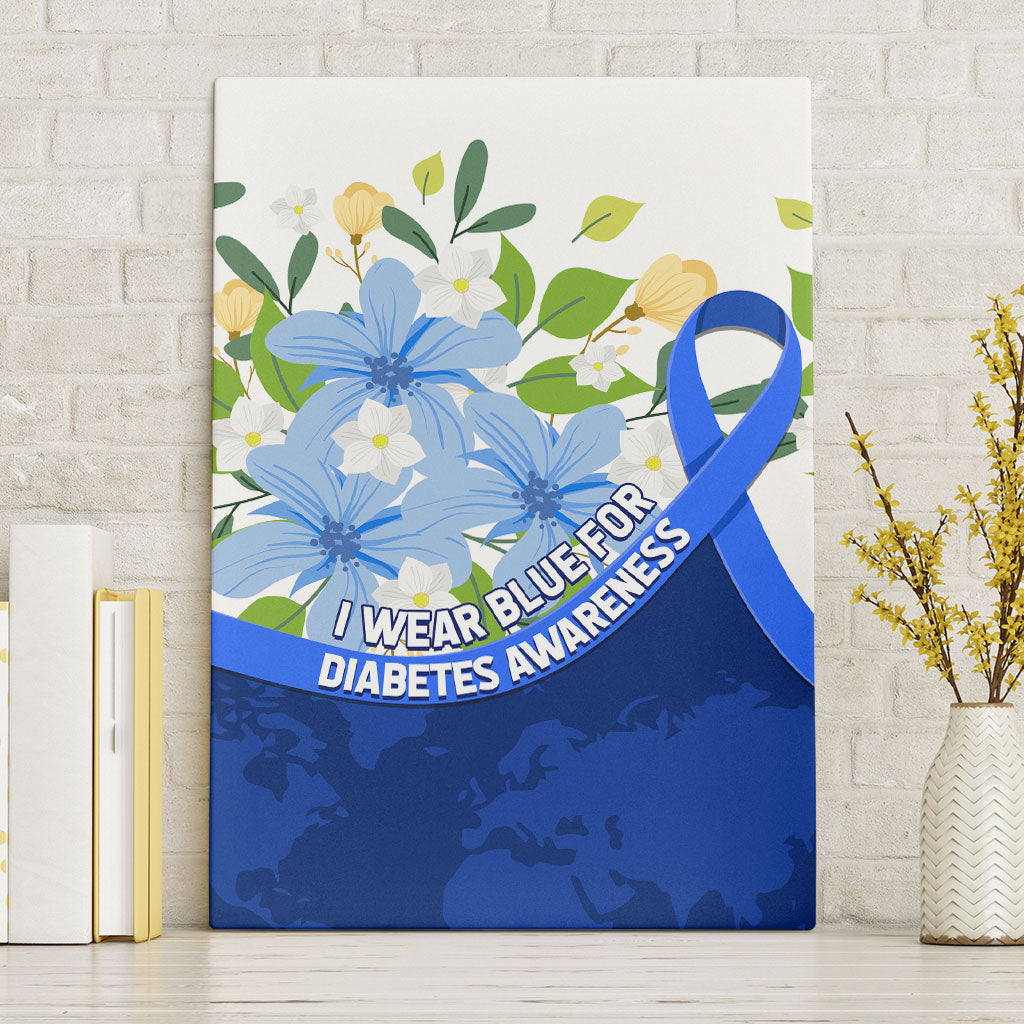 Diabetes Awareness Ribbon Canvas Wall Art Floral Blue Ribbon World Map