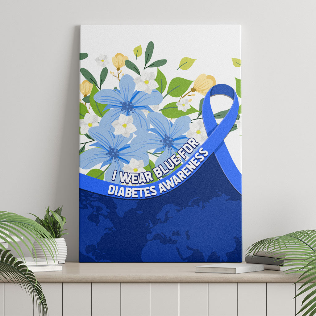 Diabetes Awareness Ribbon Canvas Wall Art Floral Blue Ribbon World Map