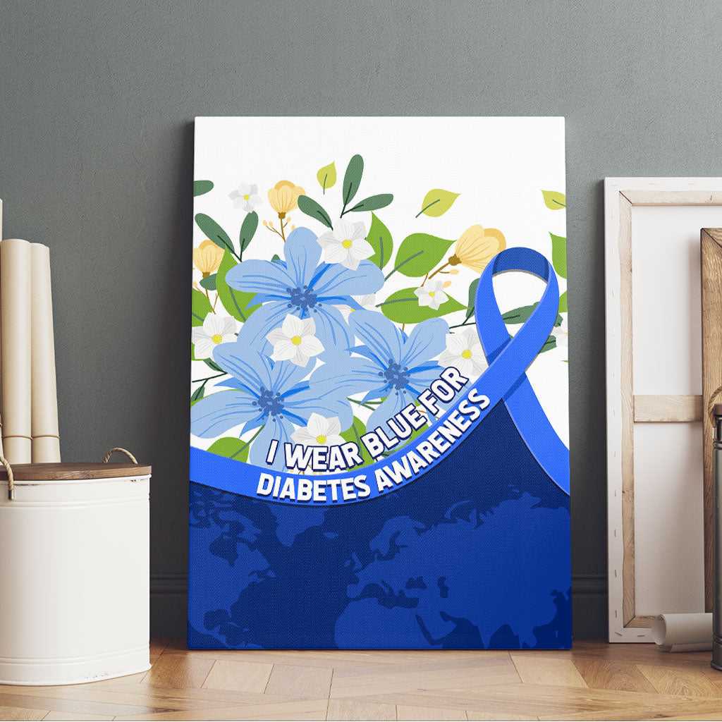 Diabetes Awareness Ribbon Canvas Wall Art Floral Blue Ribbon World Map