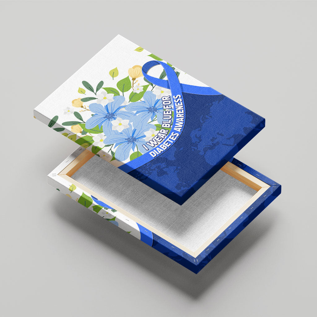 Diabetes Awareness Ribbon Canvas Wall Art Floral Blue Ribbon World Map