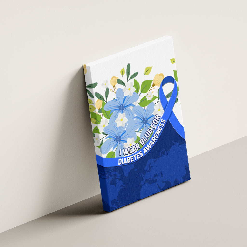 Diabetes Awareness Ribbon Canvas Wall Art Floral Blue Ribbon World Map
