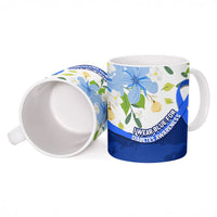 Diabetes Awareness Ribbon Ceramic Mug Floral Blue Ribbon World Map