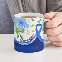 Diabetes Awareness Ribbon Ceramic Mug Floral Blue Ribbon World Map