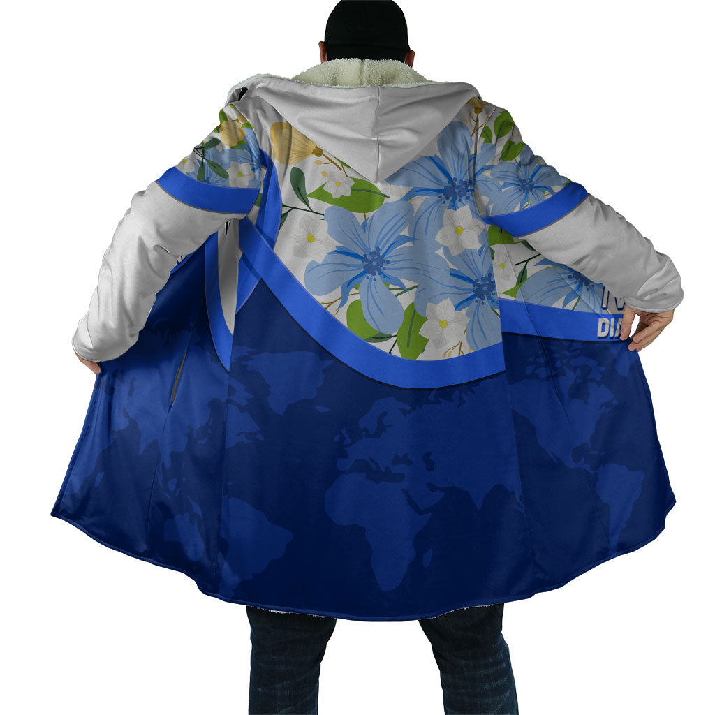 Diabetes Awareness Ribbon Cloak Floral Blue Ribbon World Map