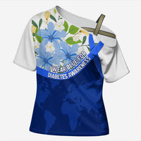 Diabetes Awareness Ribbon Cross Shoulder Shirt Floral Blue Ribbon World Map