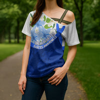Diabetes Awareness Ribbon Cross Shoulder Shirt Floral Blue Ribbon World Map