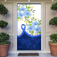 Diabetes Awareness Ribbon Door Cover Floral Blue Ribbon World Map