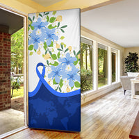 Diabetes Awareness Ribbon Door Cover Floral Blue Ribbon World Map