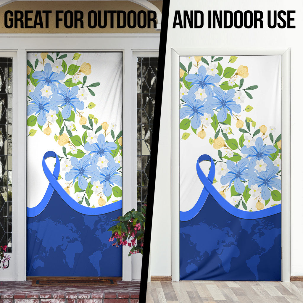 Diabetes Awareness Ribbon Door Cover Floral Blue Ribbon World Map