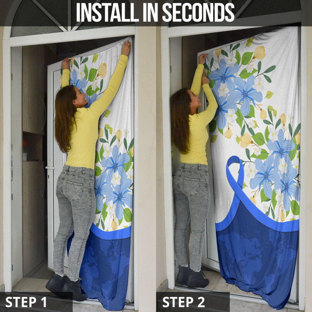 Diabetes Awareness Ribbon Door Cover Floral Blue Ribbon World Map