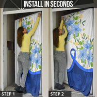 Diabetes Awareness Ribbon Door Cover Floral Blue Ribbon World Map
