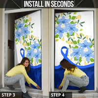 Diabetes Awareness Ribbon Door Cover Floral Blue Ribbon World Map