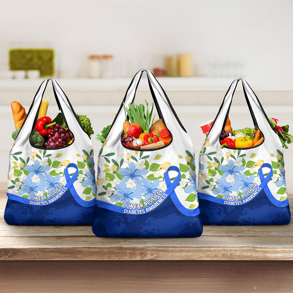 Diabetes Awareness Ribbon Grocery Bag Floral Blue Ribbon World Map