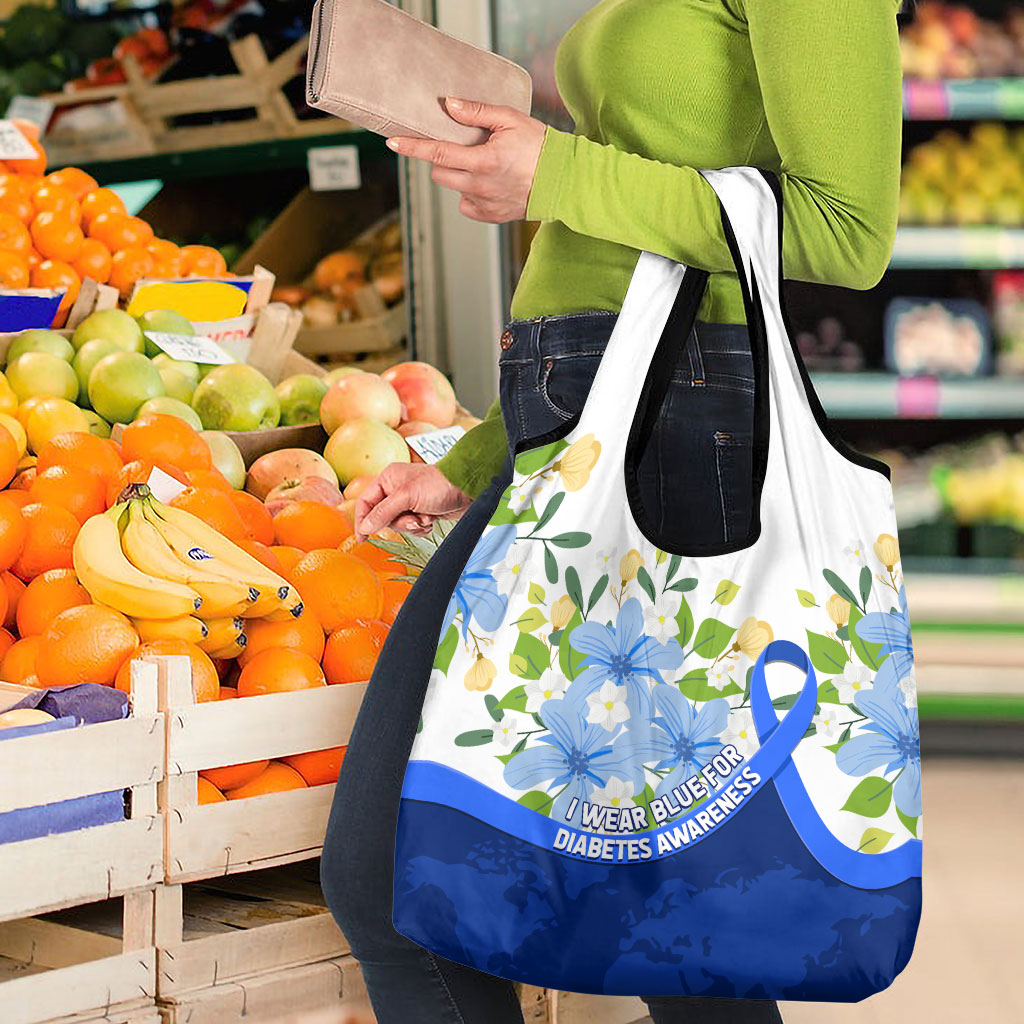 Diabetes Awareness Ribbon Grocery Bag Floral Blue Ribbon World Map