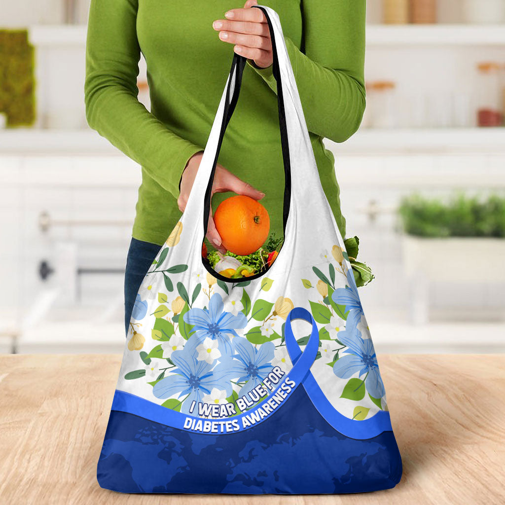 Diabetes Awareness Ribbon Grocery Bag Floral Blue Ribbon World Map